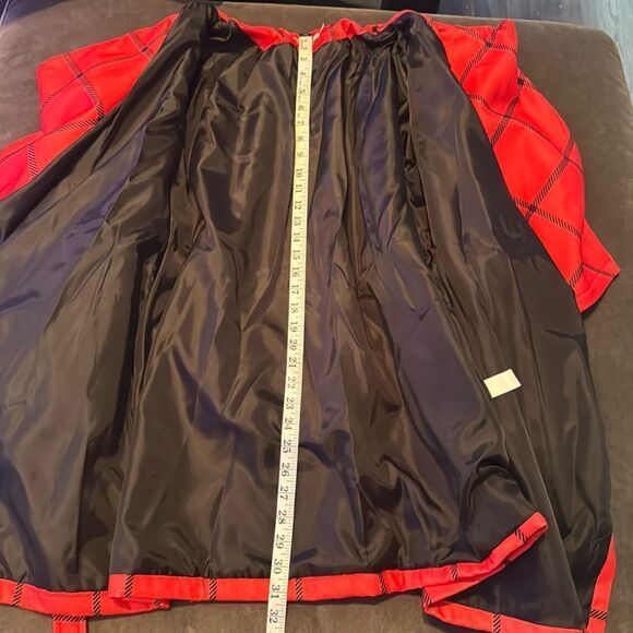 Women’s Red Turn Down Collar Wrap Trench Coat Grid Pattern Belted XL (**tagXXL) - Picture 9 of 13